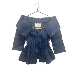 Fendi Navy Pinstripe Peplum Top